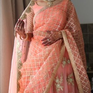 Beautiful pink lengha with two dupattas